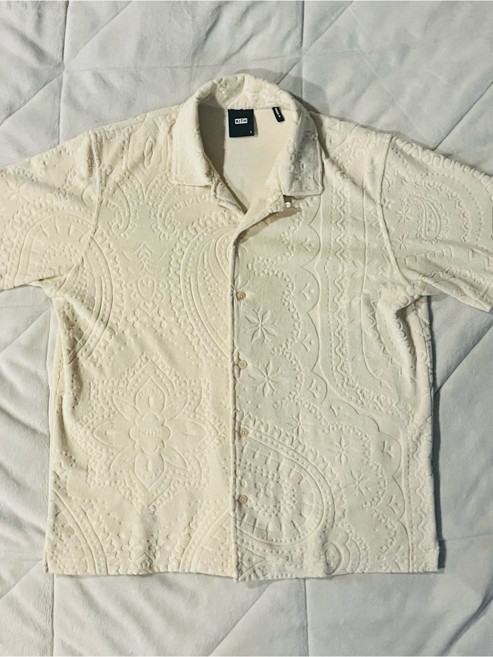 KITH New York Beige Terry Cloth Paisley Towel Shirt Men’s Size Large